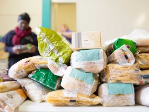 Packs of donated pasta at a Southeast foodbank
