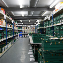 Well organised shelves at a foodbank