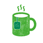 A graphic of a green mug of tea.